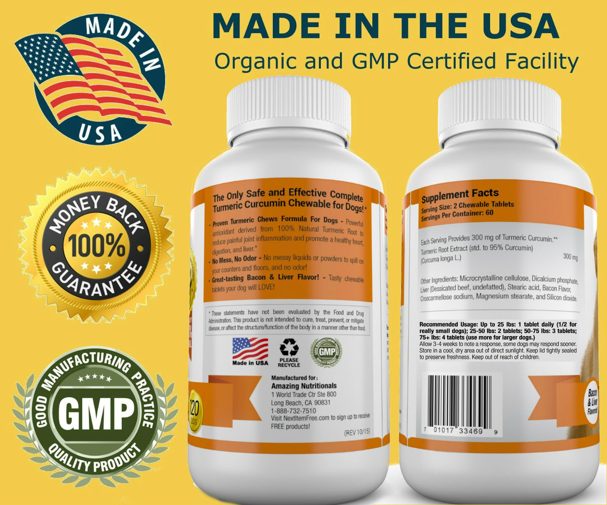 120 Chews Turmeric Curcumin Pet Antioxidant A456
