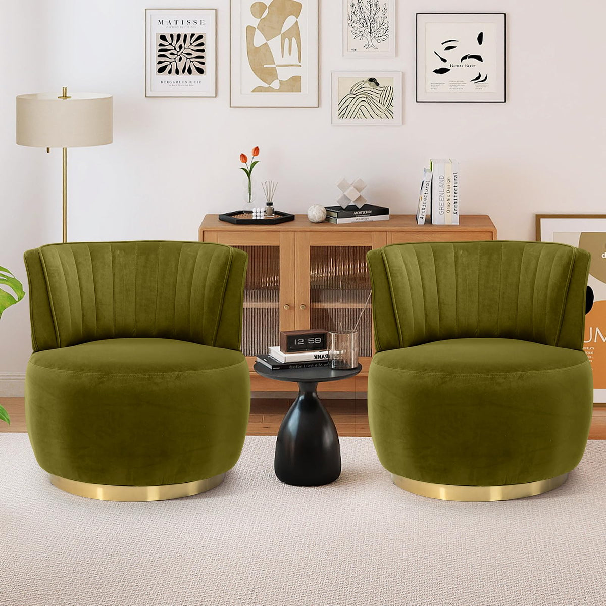 Velvet Swivel Barrel Chairs Set of 2 T820135