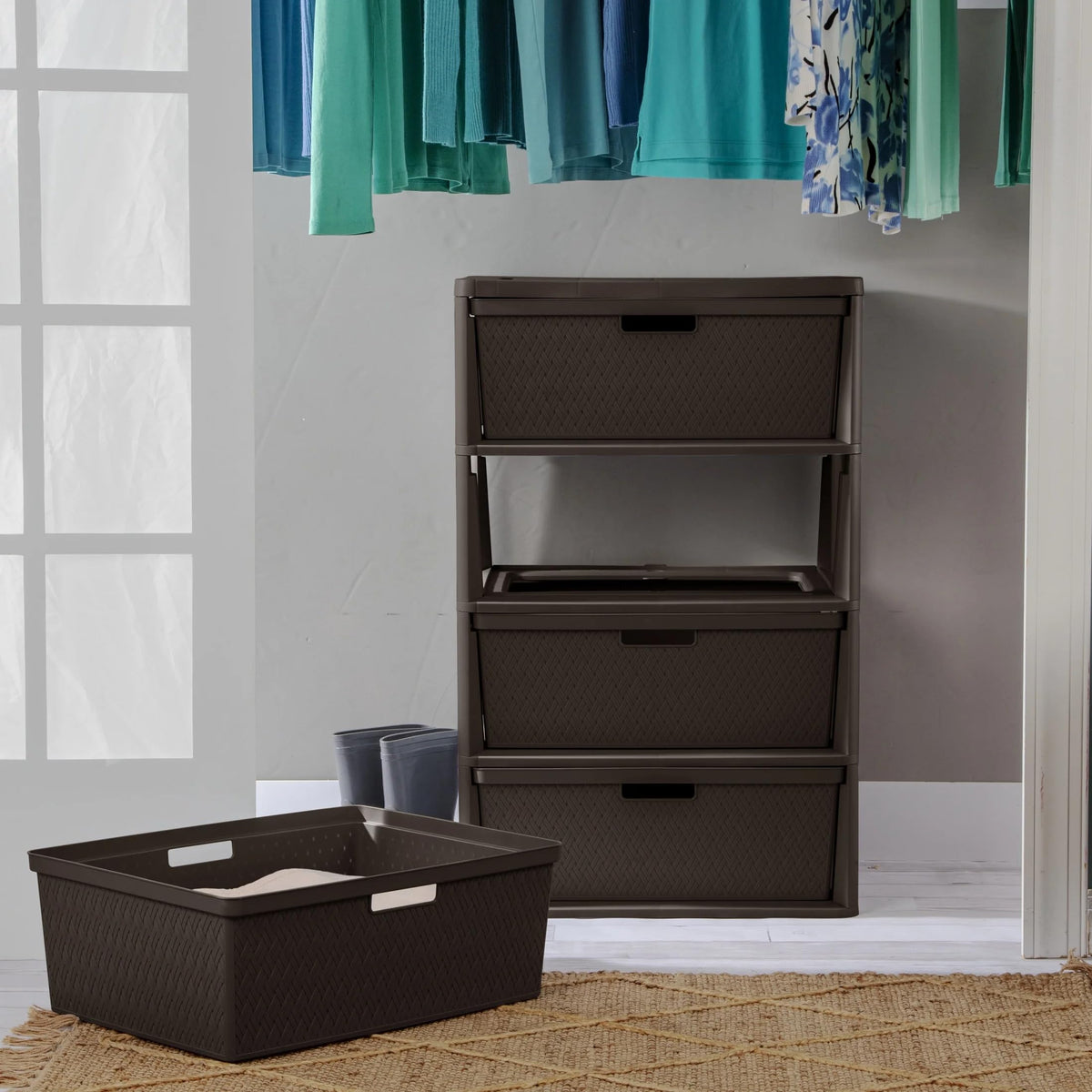 Brown 4 Drawer Plastic Storage Tower P760348