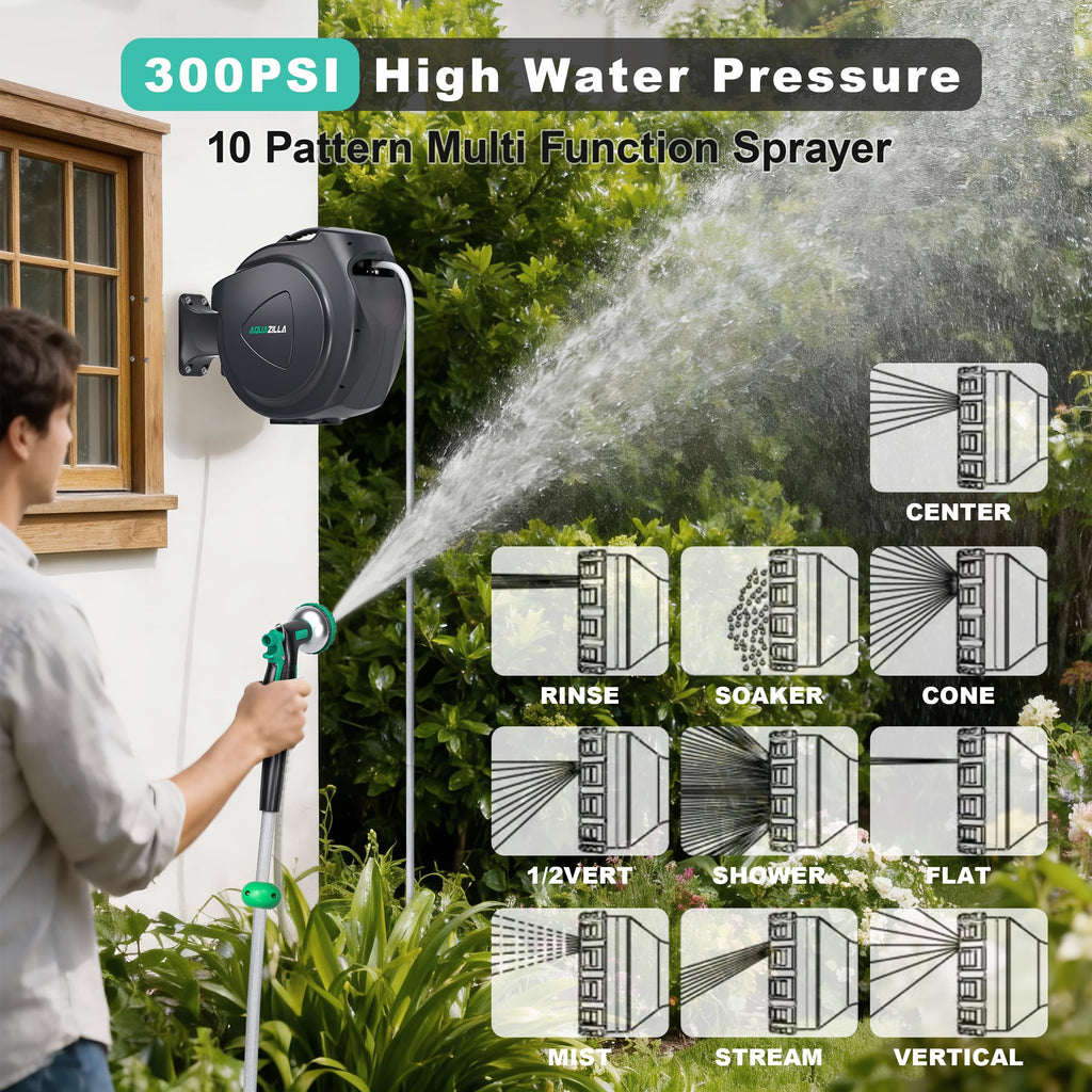 Retractable Garden Hose Reel, 65FT +6FT 5/8" Wall Mounted U3397
