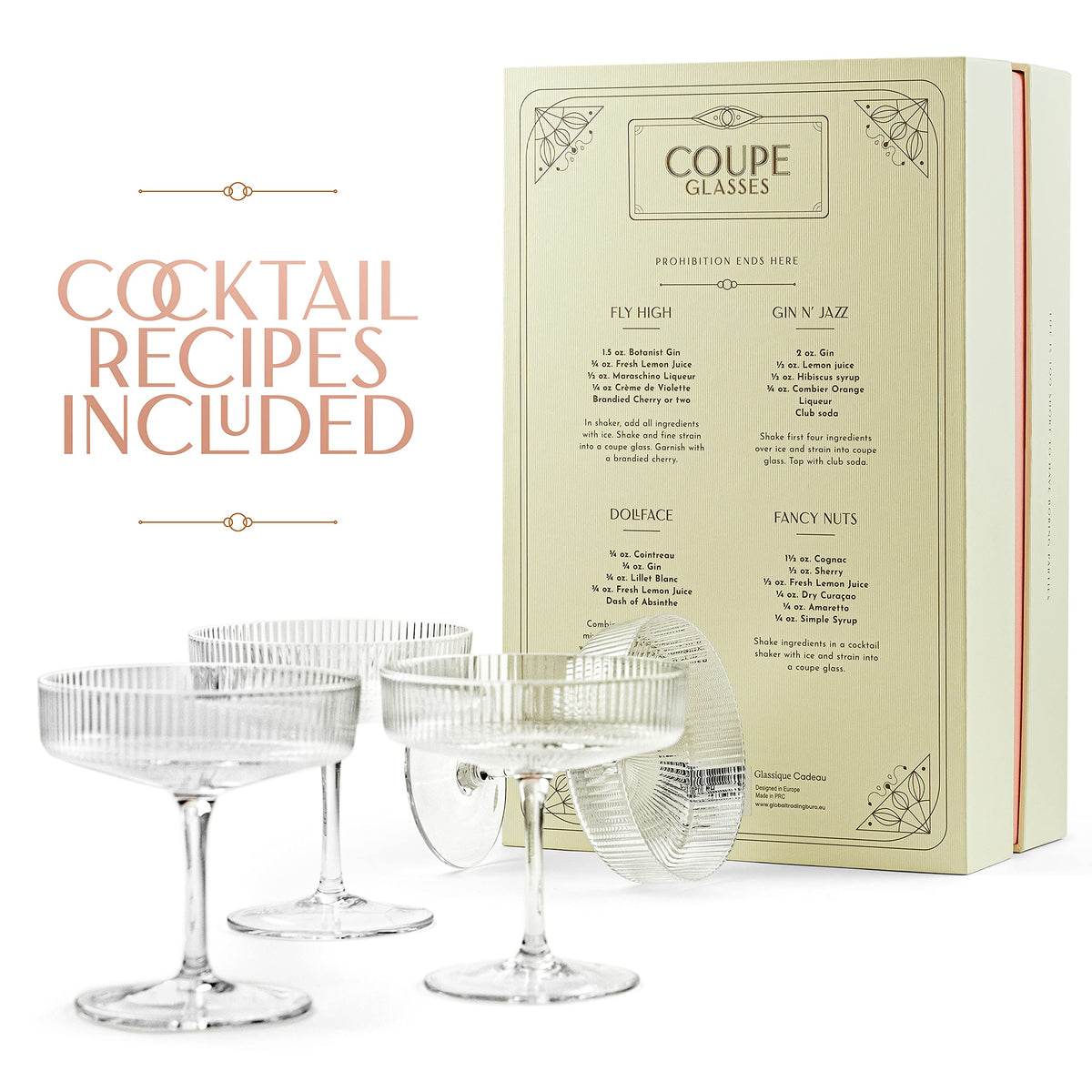 Set of 4 7 oz Coupe Cocktail Glasses with Stems E538304