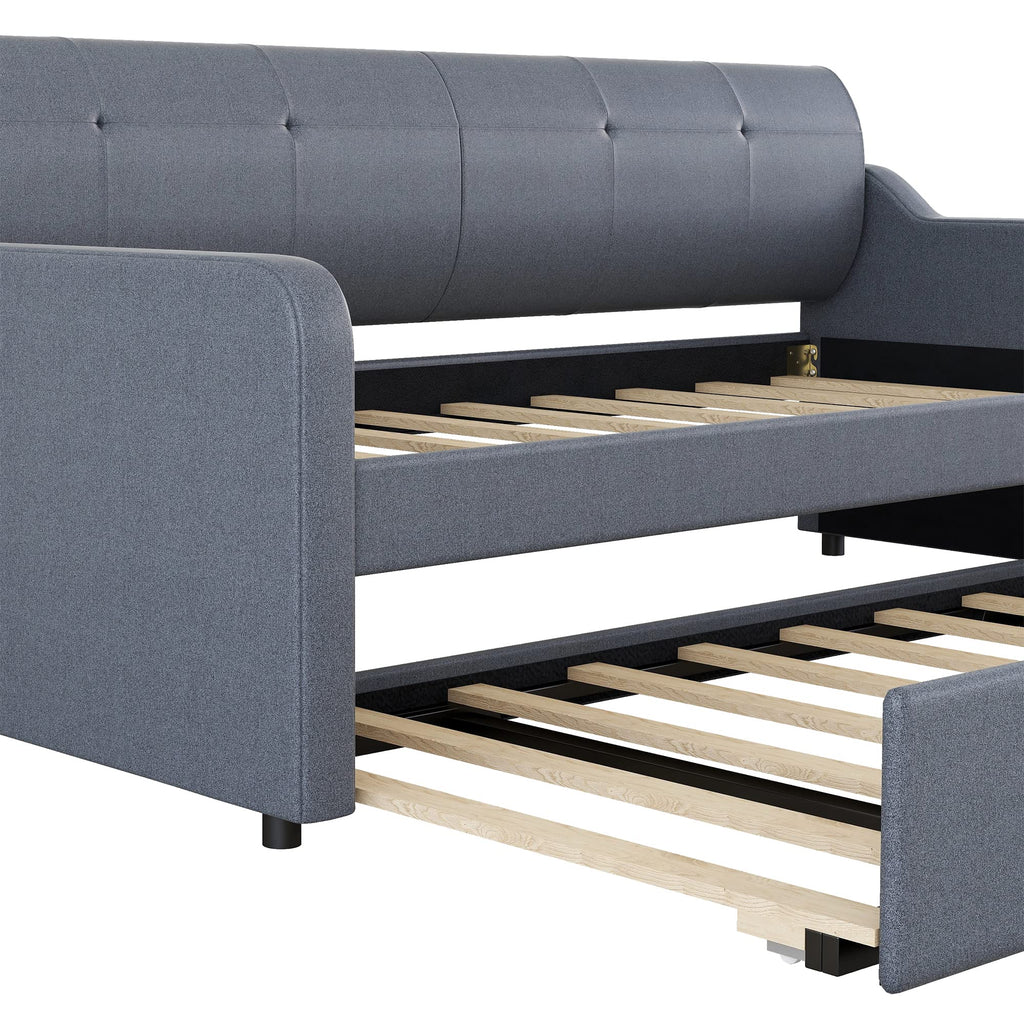 Twin Upholstered Linen Daybed with Pop Up Trundle B180943