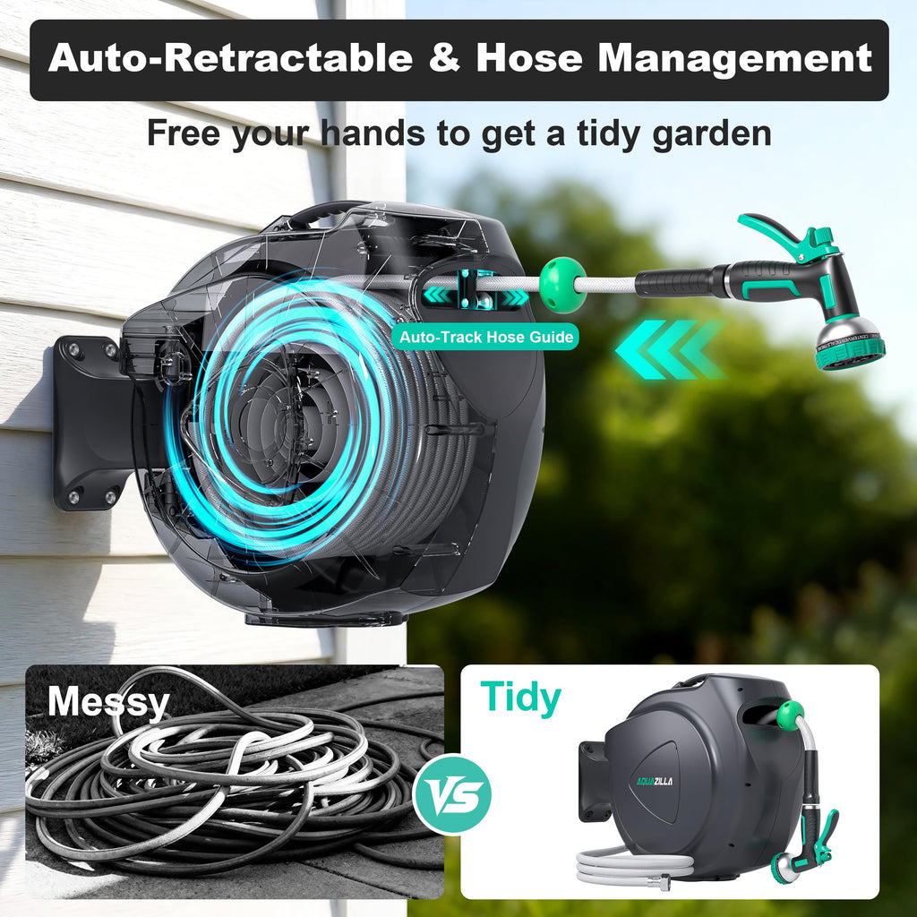 Retractable Garden Hose Reel, 65FT +6FT 5/8" Wall Mounted U3397