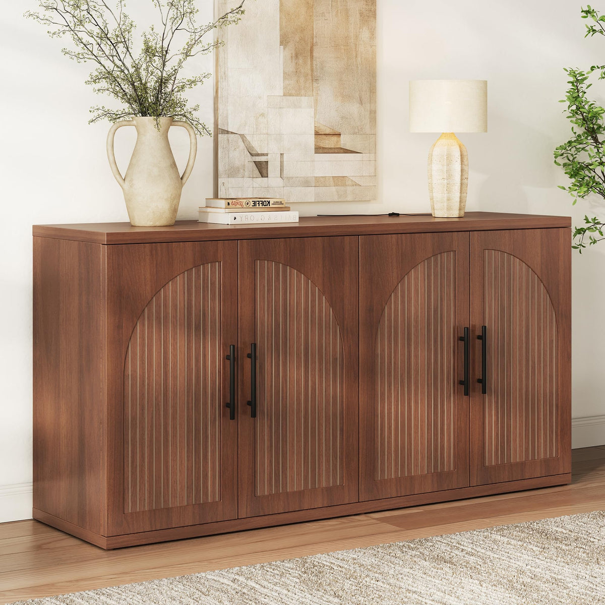 63" Fluted Walnut Credenza with Adjustable Shelf W382
