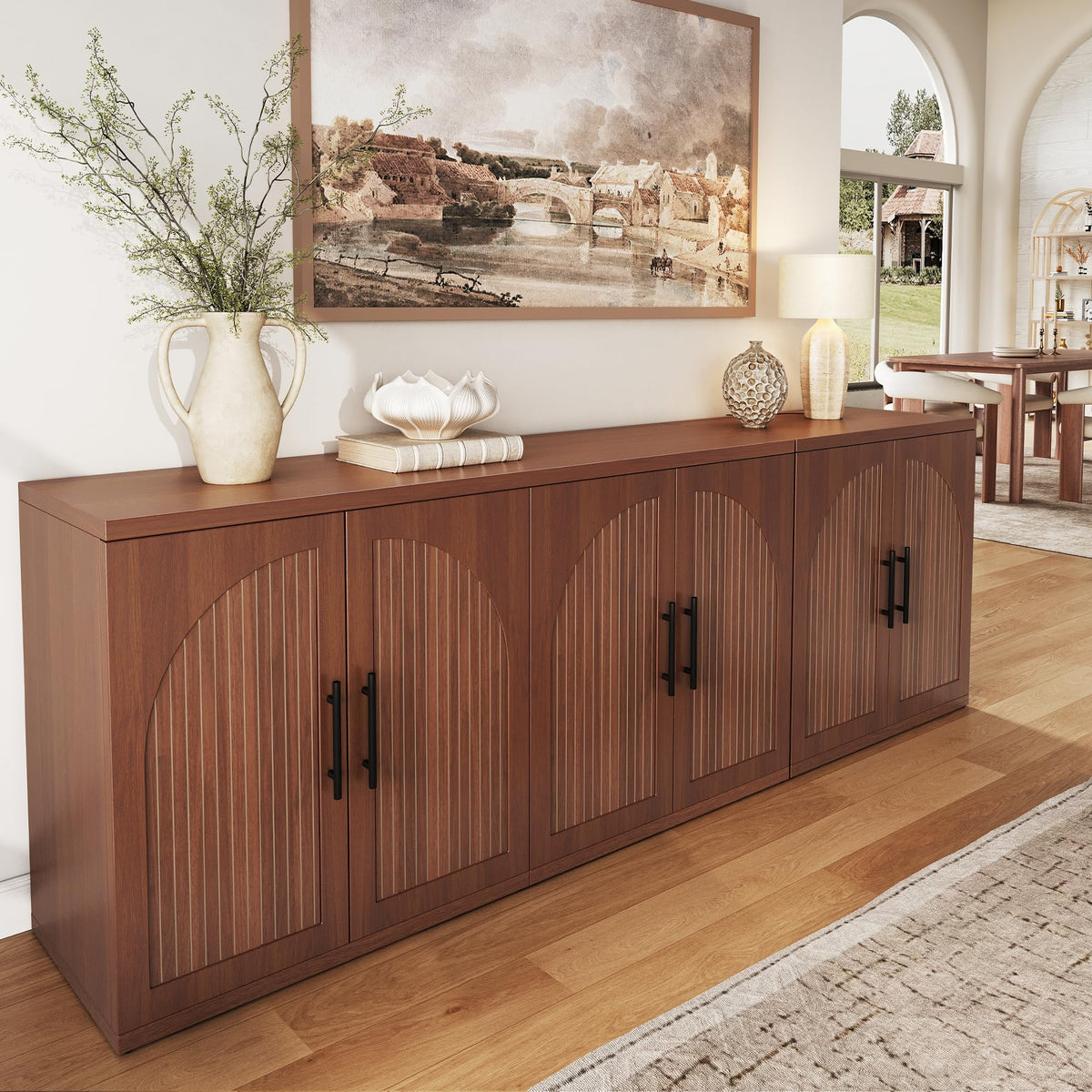 63" Fluted Walnut Credenza with Adjustable Shelf W382