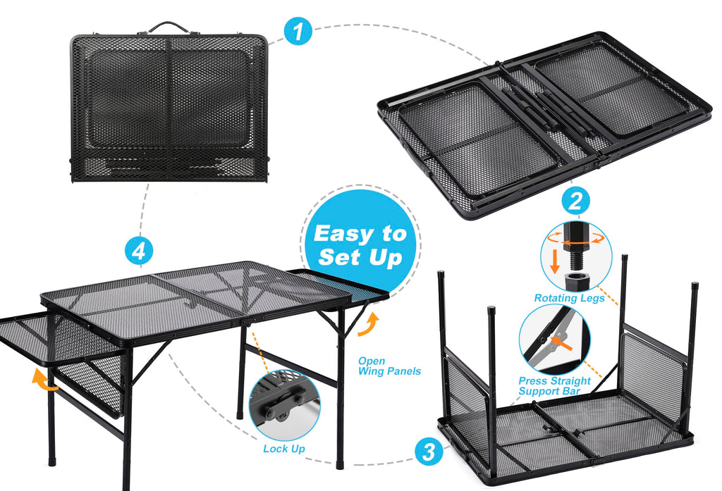 Black 4.4 FT Folding Camping Table with 2 Wing Panels I56900
