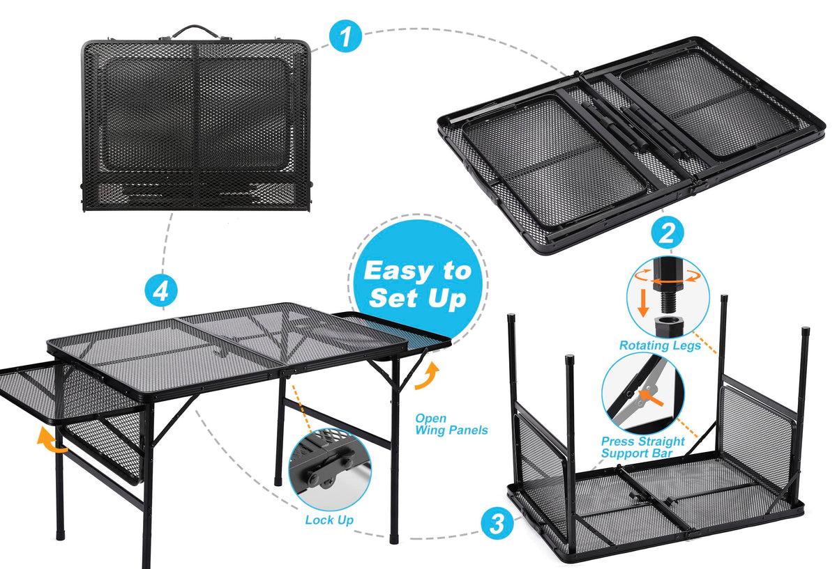 Black 4.4 FT Folding Camping Table with 2 Wing Panels I56900