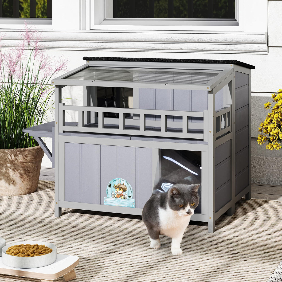 2-Tier Weatherproof Wooden Outdoor Cat House O88818