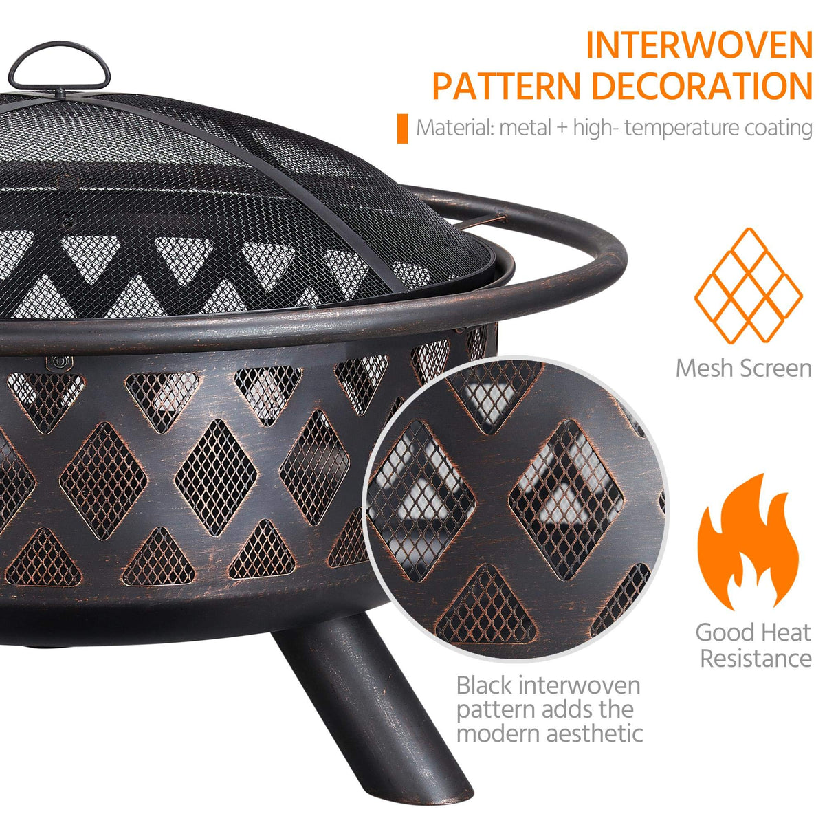 36in Wood Burning Fire Pit with Spark Screen W64033