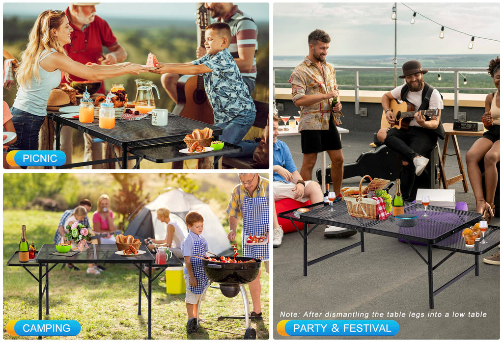 Black 4.4 FT Folding Camping Table with 2 Wing Panels I56900
