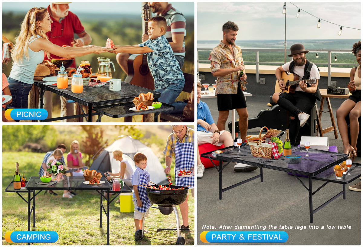Black 4.4 FT Folding Camping Table with 2 Wing Panels I56900