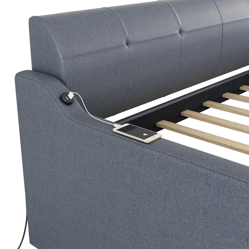 Twin Upholstered Linen Daybed with Pop Up Trundle B180943