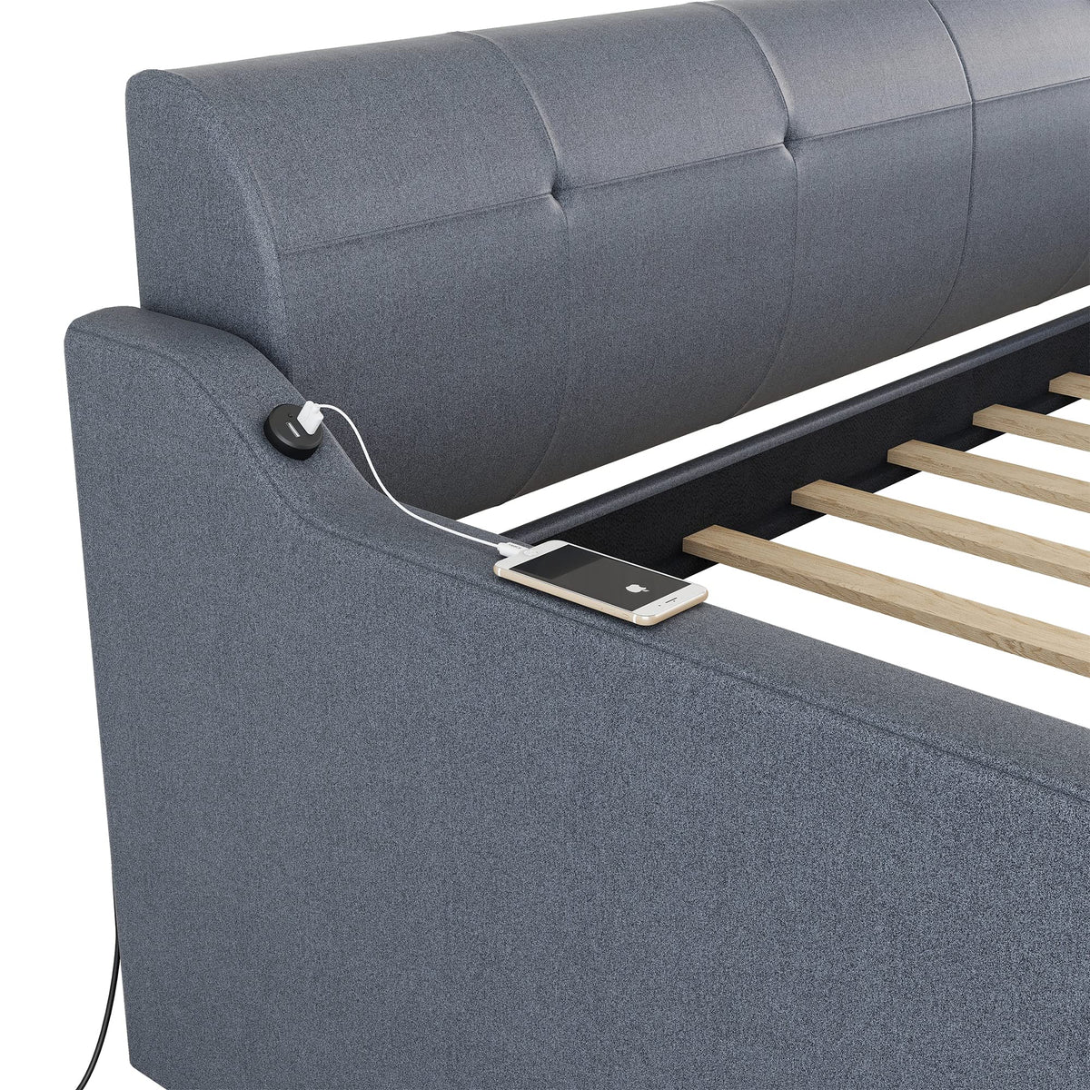 Twin Upholstered Linen Daybed with Pop Up Trundle B180943
